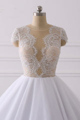 Wedding Dress Brides, Classic Cap sleeves V neck White Ball Gown Lace Wedding Dress