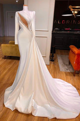 Wedding Dress Mermaide, Classic High Neck Long Sleeves Mermaid Wedding Dress Ruffles With Crystals