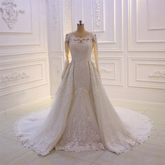 Wedding Dresses Price, Classic Jewel Long Sleevess Tulle Lace Sparkle Ivory Wedding Dress