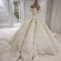 Wedding Dress Color, Classic Off theshoulder Luxurious Appliques Ball Gown Wedding Dress