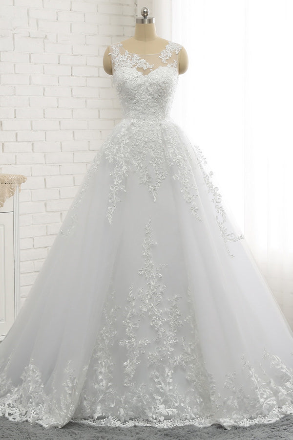 Wedding Dresses The Bride, Classic Round neck Lace appliques White Princess Wedding Dress