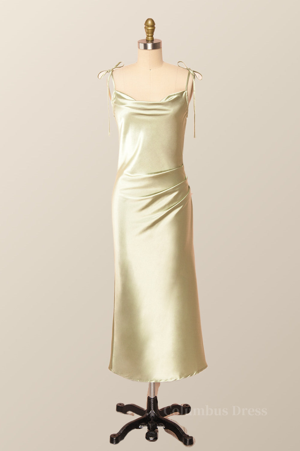 Club Outfit, Classic Sage Green Midi Dress with Tie Shoulders