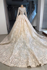 Wedding Dress Sale, Classic Scoop Long Sleevess Appliques Ball Gown Wedding Dresses