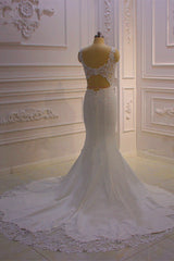 Wedding Dresse Lace, Classic Sleeveless Lace V neck Column White Court Train Wedding Dress