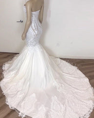 Wedding Dresses Under 503, Classic Sleeveless Sweetheart Lace Appliques Mermaid Slim Bridal Wedding Dress