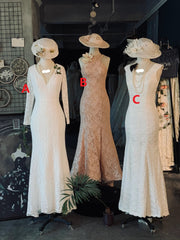 Wedding Dress Boho, Classic Vintage Lace Floor Length Mermaid Wedding Dress