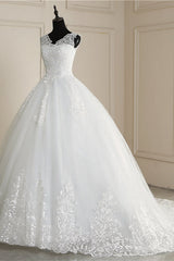 Wedding Dress And Shoes, Classic White V neck Sleeveless Ball Gown Lace Wedding Dress