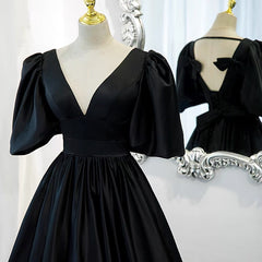 Bridesmaid Dresses Fall Color, Classy Black Prom Dress Formal Dresses with Bubble Sleeves