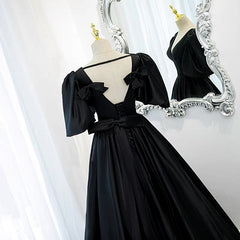 Bridesmaid Dresses Orange, Classy Black Prom Dress Formal Dresses with Bubble Sleeves