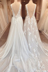 Wedding Dress Fittings, Classy Long A-Line Sweetheart Appliques Lace Open Back Wedding Dress
