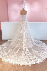 Wedding Dress Trends, Classy Long A-Line Tulle Spaghetti Straps Appliques Lace Backless Wedding Dress