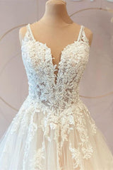 Weddings Dresses Bridesmaid, Classy Long Princess Sweetheart Tulle Appliques Lace Wedding Dresses