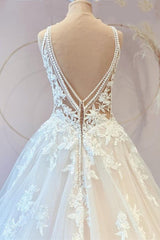 Wedding Dress Bridesmaid, Classy Long Princess Sweetheart Tulle Appliques Lace Wedding Dresses