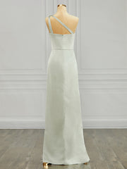 Prom Dresses Classy, Column One-Shoulder Pleated Floor-Length Charmeuse Bridesmaid Dress