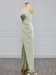 Prom Dresses Under 67, Column One-Shoulder Pleated Floor-Length Charmeuse Bridesmaid Dress