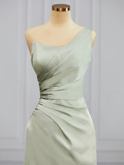 Prom Dress 2040, Column One-Shoulder Pleated Floor-Length Charmeuse Bridesmaid Dress