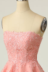 Bridesmaid Dresses Styles, Coral Strapless A-line Appliques Short Prom Dress