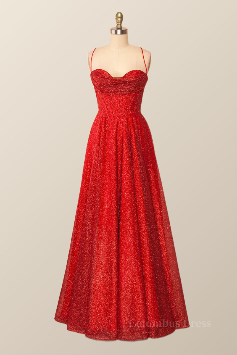 Party Fitness, Cowl Neck Red A-line Long Formal Dress