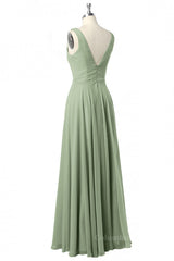 Bridesmaid Dress Long Sleeve, Cowl Neck Sage Green A-line Long Bridesmaid Dresss
