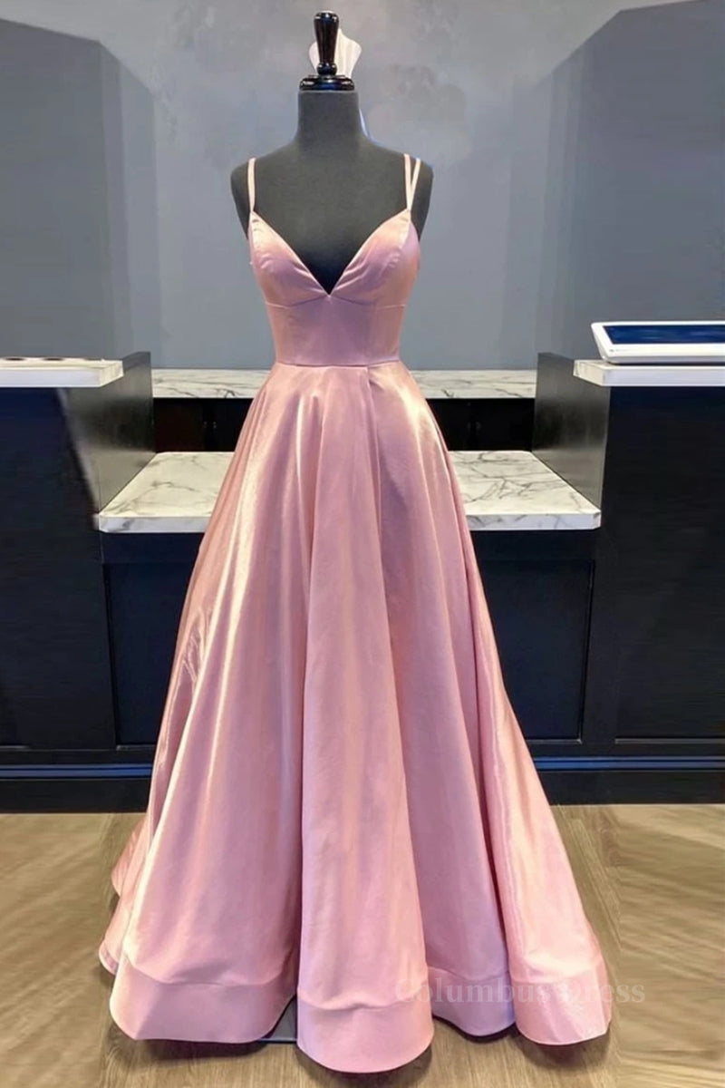 Ballgown, Custom Made V Neck Backless Pink Prom Dress, Backless Pink Formal Dress, Simple Pink Evening Dress