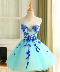 Evenning Dresses Long, Cute A Line Blue Tulle Mini/Short Prom Dress, Blue Homecoming Dress