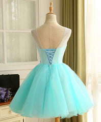 Evening Dress Online, Cute A Line Blue Tulle Mini/Short Prom Dress, Blue Homecoming Dress