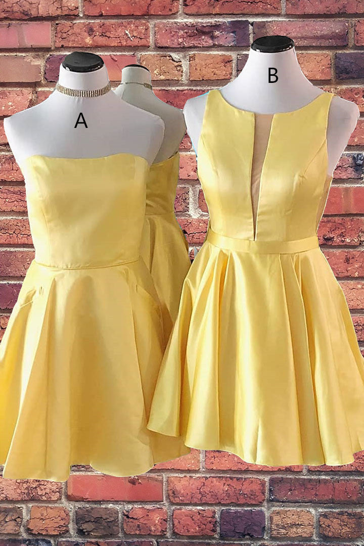 Prom Dresses A Line, Cute A-line Short Yellow Homecoming Dress,Elegant Graduation Dresses