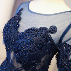 Bridesmaids Dresses Websites, Cute Dark Blue Lace Short Prom Dress, Blue Homecoming Dress