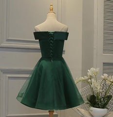 Formal Dresses For Weddings Mothers, Cute Dark Green Off Shoulder Short Party Dress, Tulle Homecoming Dress