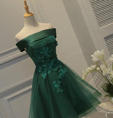Formal Dresses, Cute Dark Green Off Shoulder Short Party Dress, Tulle Homecoming Dress