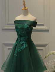 Formal Dress Suits For Ladies, Cute Dark Green Off Shoulder Short Party Dress, Tulle Homecoming Dress