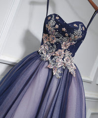 Ruffle Dress, Cute Lace Tulle Short A Line Prom Dress,Purple Homecoming Dress