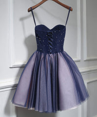 Long Gown, Cute Lace Tulle Short A Line Prom Dress,Purple Homecoming Dress