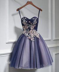 Light Blue Dress, Cute Lace Tulle Short A Line Prom Dress,Purple Homecoming Dress