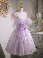 Evening Dress Classy, Cute Lavender Tulle Short Prom Dress, Lavender Homecoming Dress 2022