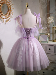 Evening Dress V Neck, Cute Lavender Tulle Short Prom Dress, Lavender Homecoming Dress 2022