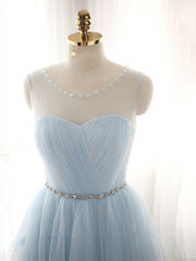 Homecoming Dress Shops Near Me, Cute Light Blue Homecoming Dress With Belt, Lovely Short Prom Dress