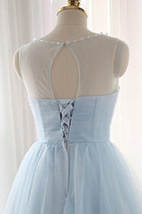 Homecoming Dresses Blue, Cute Light Blue Homecoming Dress With Belt, Lovely Short Prom Dress