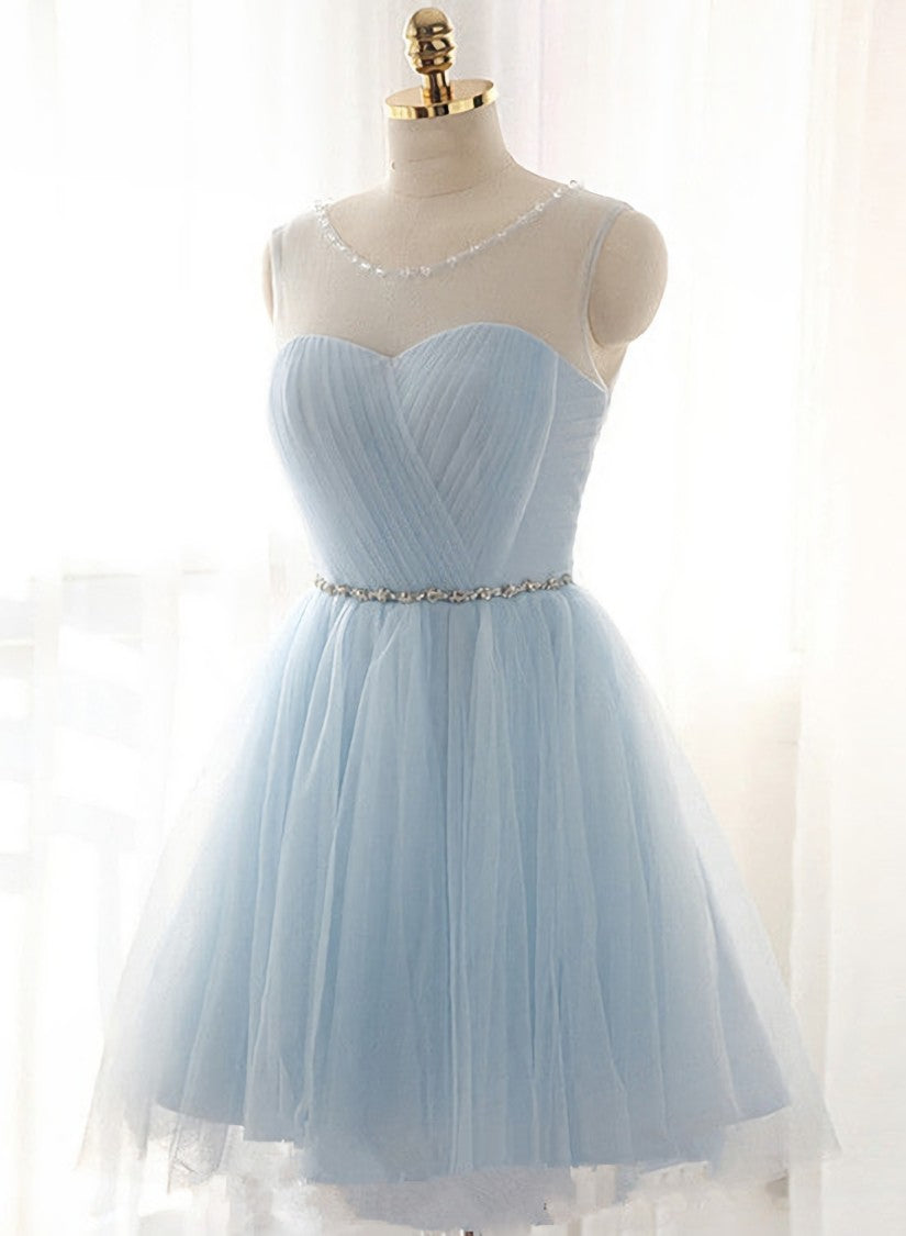 Homecoming Dress Shopping Near Me, Cute Light Blue Homecoming Dress With Belt, Lovely Short Prom Dress