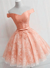 Plu Size Prom Dress, Cute Lovely Off Shoulder Tulle with Lace Party Dress, Prom Dress