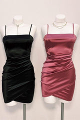 Bridesmaids Dresses Styles, Cute Pleated Red Short Homecoming Dress Bodycon
