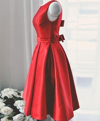 Evening Dress For Wedding Guest, Cute Red A Line Satin Short Prom Dress, Backless Red Homecoming Dresses