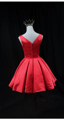 Homecoming Dress Fitted, Cute Red Satin Short Party Dress Prom Dress, Red Round Neckline Homecoming Dress