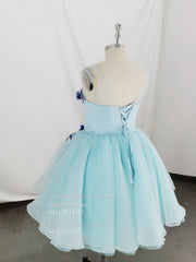 Prom Dress Places, Cute Round Neck Tulle Lace Short Prom Dress, Blue Homecoming Dress