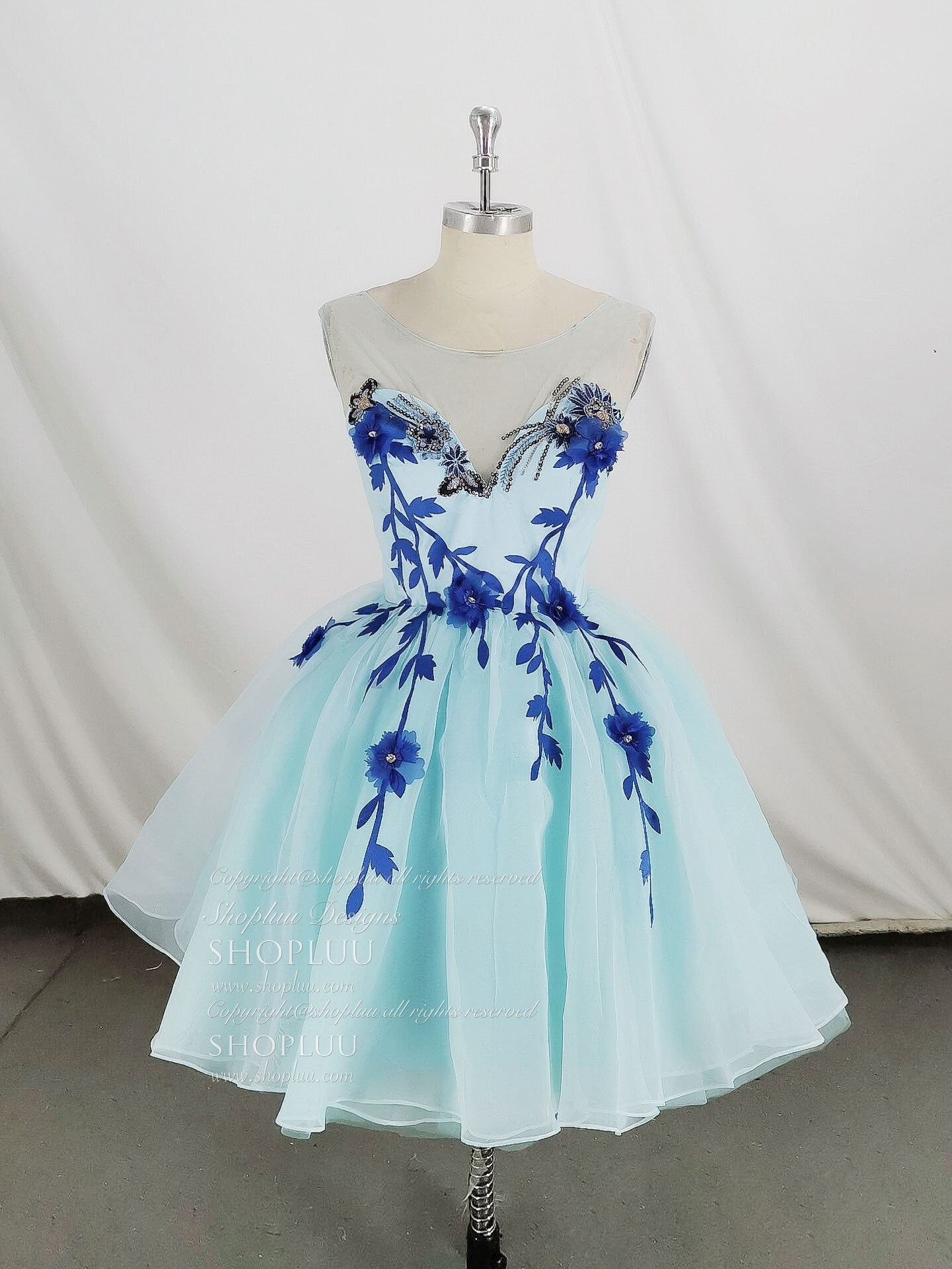Prom Dress Guide, Cute Round Neck Tulle Lace Short Prom Dress, Blue Homecoming Dress
