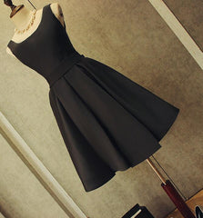 Party Dress Sparkle, Cute Short Black Satin Knee Length Homecoming Dress, Black Party Dress
