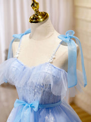 Party Dresses Online Shop, Cute Short Blue Lace Prom Dresses, Short Blue Lace Formal Graduation Dresses