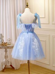 Party Dress Party Dress, Cute Short Blue Lace Prom Dresses, Short Blue Lace Formal Graduation Dresses