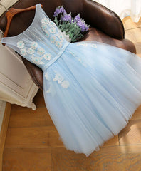 Evening Dresses Designer, Cute Sky Blue Lace Tulle Short Prom Dress, Homecoming Dress