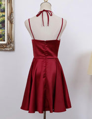 Party Dresses For Over 58S, Cute Straps Dark Red Mini Party Dress, Dark Red Short Homecoming Dress